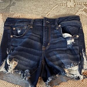 American Eagle Outfitters Women's Distressed Jean Shorts - Dark Blue
